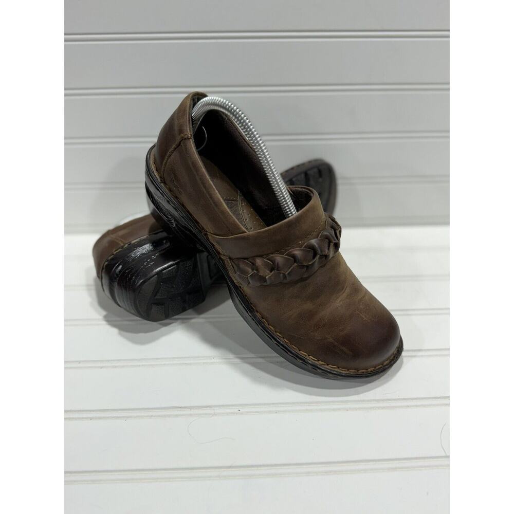 BOC Born Concept Brown Leather Slip on Clog Loafer Shoes Braid Trim Size 9m